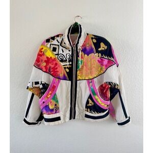 East West Windbreaker Jacket Womens Medium Multi Color Vintage 90s Graphic Zip